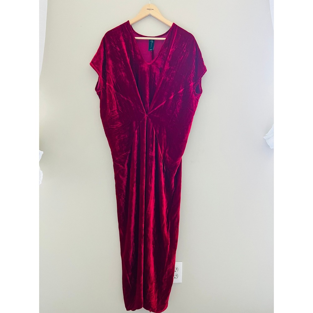 Zero + Maria Cornejo Sana Velvet Dress Red Silk Blend V-Neck Maxi As Seen On TV